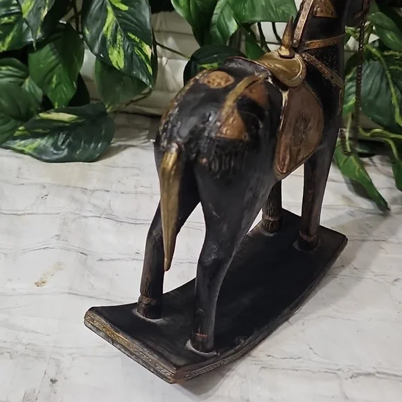Vintage Carved Wooden Hammered Brass Rocking Horse Decor - Picture 5 of 12
